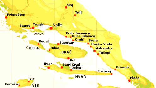 Karte von Mitteldalmatien